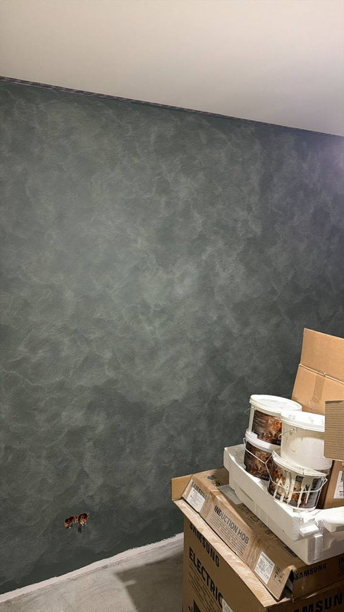 #11 Smoked Sage Alkantarus suede-effect paint on a wall