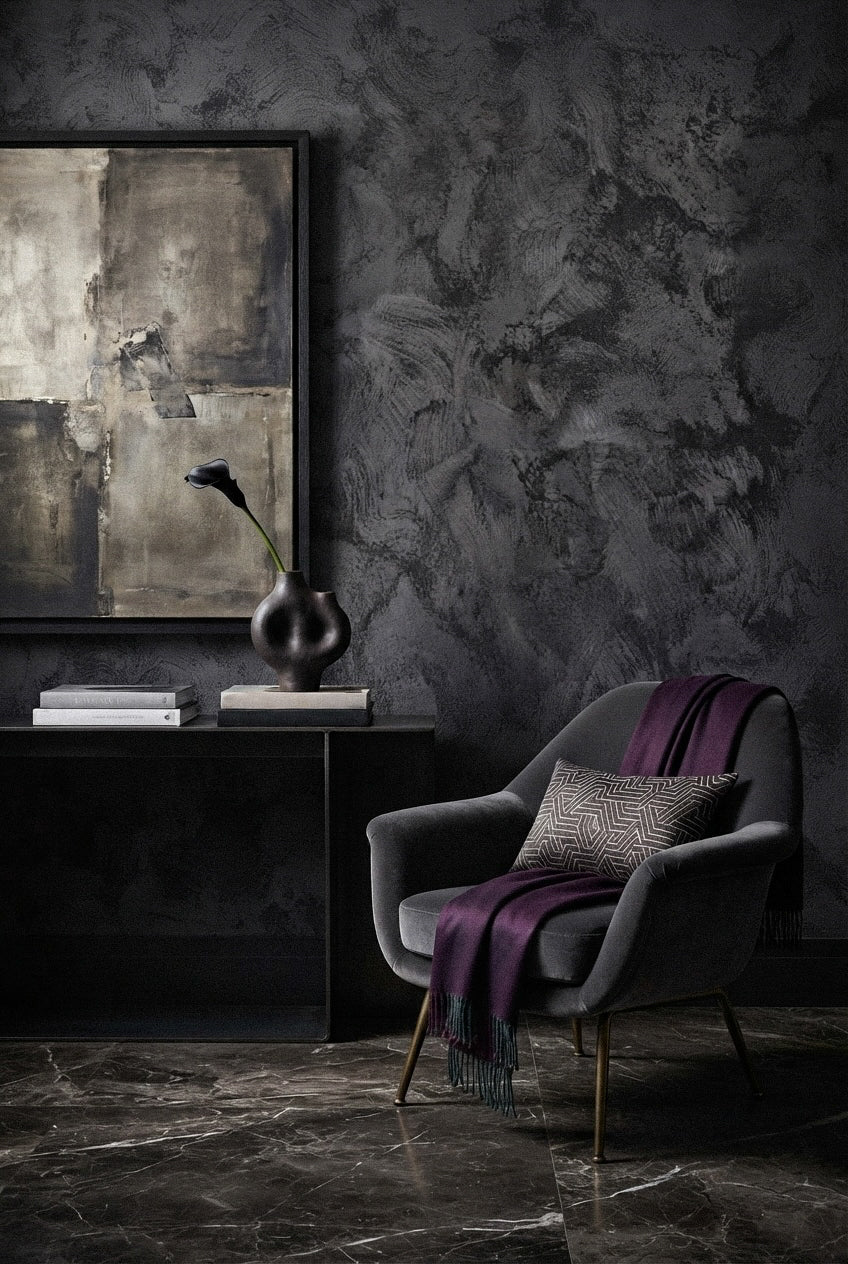 #4 Ash Obsidian Saharus sand-effect paint on a wall